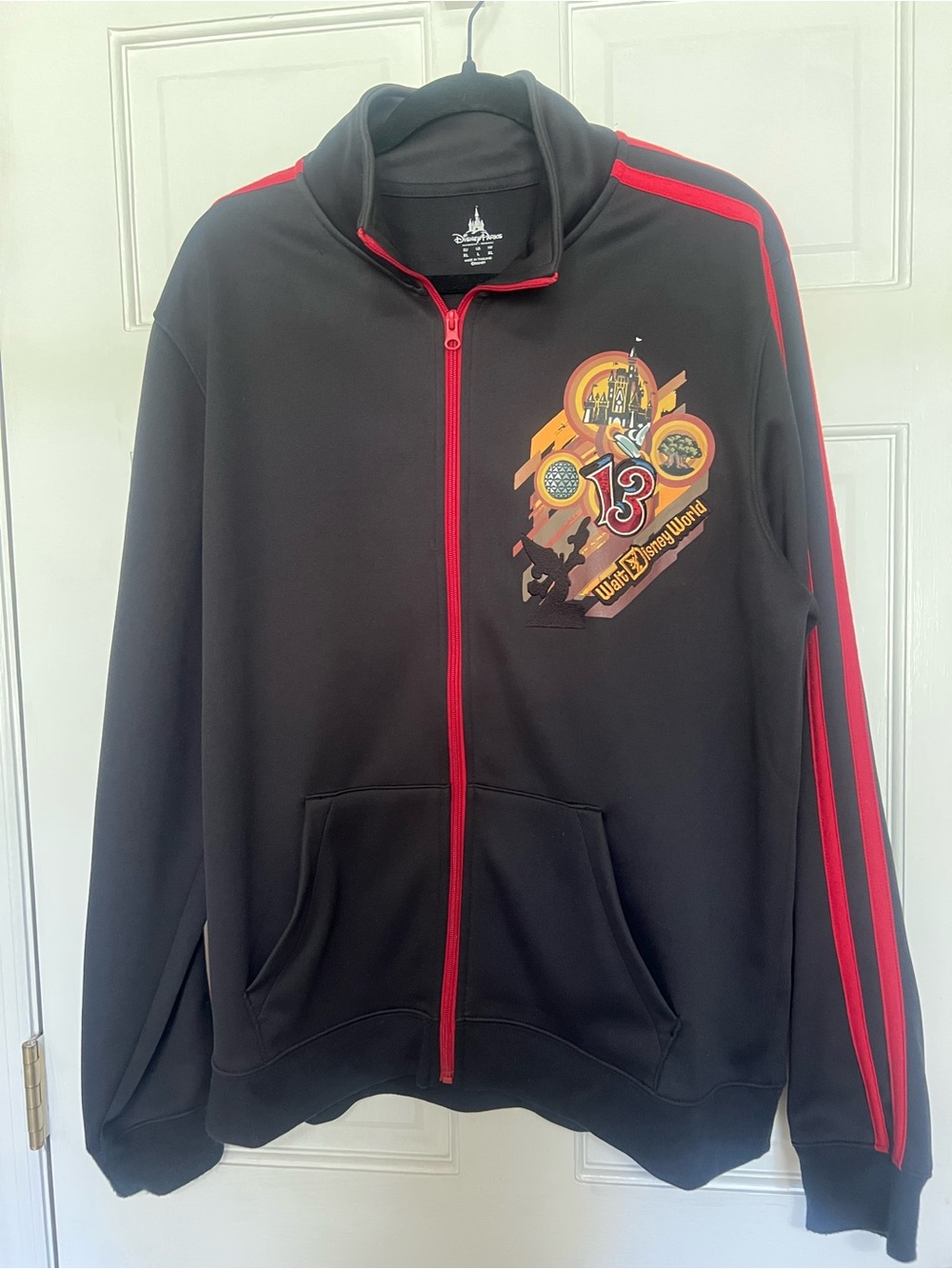 Disney Black Track Jacket with Red Trim and Castle Graphic